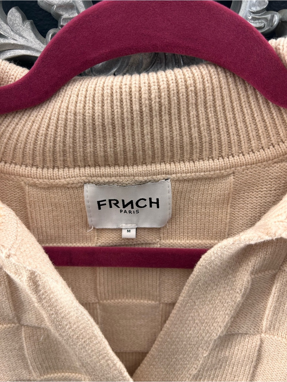FRNCH Soft Beige V-Neck Collared Knit Sweater - Picture 2 of 4